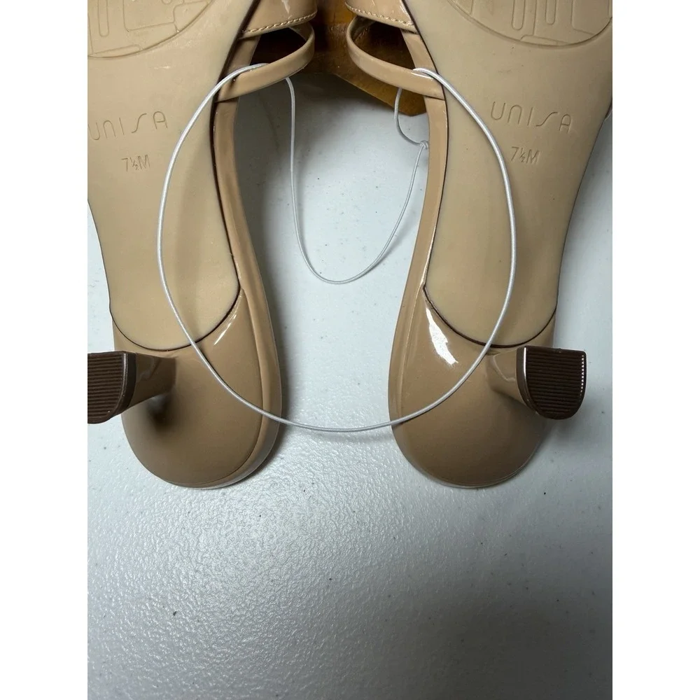Unisa Nude Patent Bow Mule Heels Womens‎ 7.5M Slip On Kitten Heel Sandals NWOB